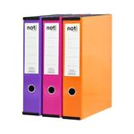 Box File Laminated Foolscap, Lockspring, Ring Pull & Catch, 75mm Spine, Assorted Box of 3, Purple, Pink & Orange