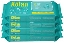 Kolan Eco-Friendly Pet Wipes 100% Biodegradable Fabric • Fragrance Free Grooming Wet Wipes for Dog | Cat | Puppies | Rabbit | Small Pets, 60 Count, 4 Pack