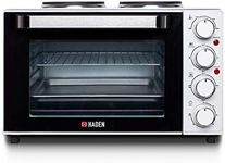 Haden 25L Mini Oven with Grill & Double Hot Plates – Versatile Table top Oven and Hob for Baking, Roasting, Boiling – Adjustable Temperature, 1400W Electric Counter Top Cooker with 60-Min Timer