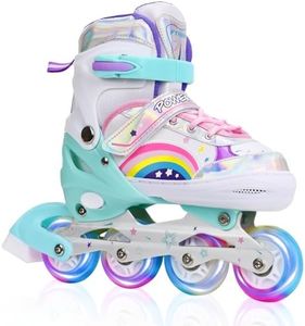 Adjustable Inline Skates for Kids Girls Children Beginners, Rainbow Inline Roller Skates with Light Up Wheels for Kids and Youth for Sports (Medium)