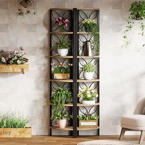 Tribesigns 6-Tier Corner Shelf, Set of 2, 70.9" Rustic Corner Bookshelf Display Shelf for Living Room, Wooden Shelving Unit Plant Stand Storage Rack for Bedroom, Bathroom, Small Space, Natural