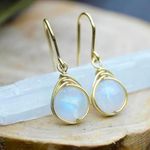 CUSIOALQQ 14K Gold Moonstone Earrings for Women, Handmade Polishing Dainty Wedding Promise Earrings for Lover, Charming Temperament Birthstone Infinity Jewelry Gift for Cocktail