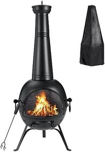 SINGLYFIRE Prairie Fire Outdoor Chiminea Fireplace Deck or Patio Backyard Wooden Fire Pit with Chiminea Cover Rust-Free Iron Black