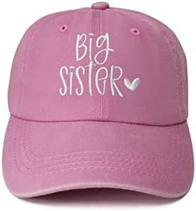 Enodtter Embroidered Big Sister Hat for Toddler Girl Kids, Gifts for Big Sis, Washed Pink Embroidery Cotton Adjustable Dad Hat