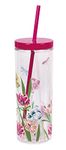 Kate Spade New York Floral Acrylic Tumbler with Lid and Straw, 20 oz Tumbler, Slim Double Wall Tumbler, Dragonfly Tulip