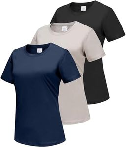 HIBETY 3 Pack Women's Cotton T-Shirts, Workout Gym Running Shirts, Lightweight Crewneck Short Sleeve Shirts Black/Grey/Navy-XL