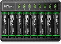 Rechargeable AA Batteries with Charger, HiQuick 2800mAh High Capacity Double A Batteries 8 Counts with 8 Bay AA AAA Smart Battery Charger for Ni-MH Ni-CD, USB Fast Charging