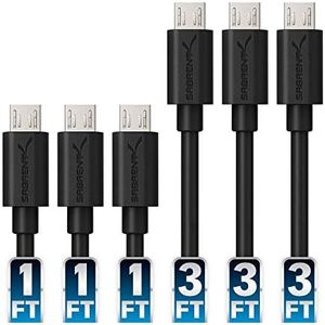 SABRENT [6-Pack] 22AWG Premium Micro USB Cables (X3-3ft + X3-1ft) High Speed USB 2.0 A Male to Micro B Sync and Charge Cables [Black] (CB-U631)