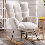 DEKKETO Nursing Rocking Chair, Teddy Rocking Chair for Nursery, Comfy Rocking Armchair with High Backrest for Adults Living Room Bedroom, Ivory