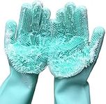 KOKSI Dishwashing Cleaning Sponge Gloves Reusable Silicone Brush Scrubber Gloves Heat Resistant for Dishwashing Kitchen Bathroom Cleaning Pet Hair Care Car Washing