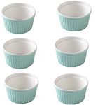 6 Pack Porcelain Bakeware Ramekins Souffle Dishes 6-OZ 3.54" (9cm) Oven Safe Porcelain Baking Cups Dishes for Baking,Cooking,Creme Brulee, Pudding, Desserts Lava Cake and Ice Cream (Blue)