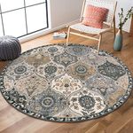 Lahome Moroccan Trellis Round Area Rugs - Washable Small Round Rug 3ft Non-Slip Soft Circle Rugs for Bedroom Vintage Ultra-Thin Throw Carpet for Entryway Kitchen Laundry Bathroom(3ft-Round,Grey)