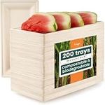 HAAGO - 10" Heavy Duty Sugarcane Bagasse Serving Platter Disposable Trays for Hot & Cold Food, Eco-Friendly Biodegradable and Compostable Plates for Barbecue Party - 26cm x 12cm (200 Pack)