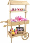 Sunnydaze Country Market Flower Cart Display Stand with Wheels - 2 Shelves - Fir Wood - 30 lb Weight Capacity - Natural Fir