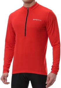 Spotti Men's Cycling Bike Jersey Long Sleeve with 3 Rear Pockets - Moisture Wicking, Breathable, Quick Dry Biking Shirt Red