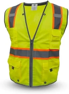 GE Heavy Duty Reflective Vest – Class 2 High Vis Utility Mesh Vest with Pockets, Surveyor Construction Gear Medium