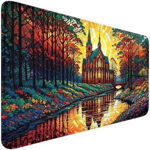 MTG Playmat- Stitched Edges Forest TCG Playmat-Non-Slip Landscape Play Mat Smooth Surface Rubber Base Board Game Mousepad 24x14 inches for Trading Card Game Playing with Storage Bags