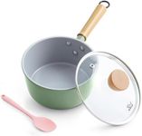 ROCKURWOK Ceramic Nonstick Sauce Pan with Lid, 1.5 Qt Small Pots for Cooking, Small Pot Wooden Handle for Cool Touch, Non Toxic & Pfas-Free Saucepan, Universal Base(Gas, Electric & Induction), Green