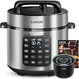 CARORI 9-in-1 Electric Pressure Cooker 6 Qt, Programmable Multi-Function Cooker with Safer Vent, Olla de Presion, Rice Cooker, Slow Cooker, Steamer, Sauté, Warmer & Sterilizer, 1000W, Stainless Steel