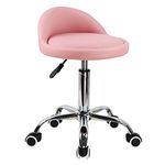 KKTONER PU Leather Round Rolling Stool with Back Rest Height Adjustable Swivel Drafting Work SPA Task Chair with Wheels (Pink)