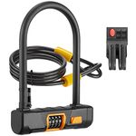 KEMIMOTO Bike U-Lock, Bicycle U Combination Lock with Cable Heavy Duty Anti-Theft Mounting Bracket 14.6-mm Shackle, 10mm x1.8m Cable & Padlock Holder for Bicycles E-Bikes Scooters