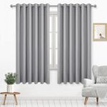 DWCN Blackout Curtains 63 Inch Length, Room Drakening Curtains for Bedroom, Solid Grommet Living Room Curtains Extra Wide Curtains, Silver Grey, W70 x L63 Inch, Set of 2