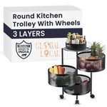 GLOBAL LOCAL Square Kitchen Trolley with Wheels Kitchen Organizer Accessories Items & Storage Onion Potato Rack/Vegetable Basket for Kitchen Storage Vegetable Onion Stand (3 Layer, Round)