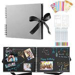 DazSpirit Photo Album Scrapbook - 80 Page DIY Memory Book with 12 Metallic Pens & 8 Photo Stickers, Holds 420 Photos - Scrapbook Kit, Perfect for Writing, Drawing, and Storing Memories(Grey)