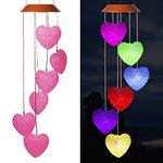 Loving Heart Solar Wind Chimes Outdoor Hanging - Waterproof Solar Powered LED Changing Lights Color Mobile Romantic Wind-Bell 6 Heart-Shaped Wind Chimes Gifts for Home, Party, Night Garden Decoration