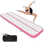 Tumbling Gymnastics Mat Inflatable 10cm Thick Air Floor Practice Gymnastics Workout Mat Practice for Home Use/Training/Cheer leading/Yoga/Water Fun No inflatable pump (Pink)