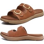 COFACE Womens Orthotic Athletic Slides Ladies Slip On Sport Sandals Comfortable Cushion Sandles Plantar Fasciitis Arch Support Tan Size 8