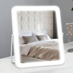 YEKKOPT Portable Desk Vanity Mirror with Lights,12"×10" Small Rechargeable Makeup Mirror with Lights,Smart Touch Screen with 3-Color Lighting,Dimmable,for Dorm Tabletop,Bedroom,Decor