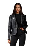 Athlemo Womens Faux Leather Motorcycle Jackets Classical Black PU Slim Short Biker Coats, Black, Medium