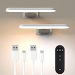 2 Pack Picture Lights Battery Operated with Remote, Rechargeable Picture Lights for Wall, 3CCT&Brightness Dimmable,300 LM, Sticker/Screw Installation, Art Light for Gallery, Artwork-White