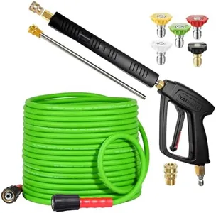 YAMATIC Pressure Washer Hose and Gun, 50 FT Flexible Hose with Stainless Steel Extension Power Washer Wand, 3/8" Swivel Quick Connect & M22-14mm Adapter Replacement for Ryobi Simpson Craftsman Honda