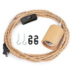 Zevnico 18FT Wood Pendant Light Cord Kit, Swag Hanging Lamp Kit with Plug in & Switch, Hanging Lights DIY Farmhouse Industrial E26 Socket Pendant Light Fixtures Vintage 18' Twisted Cloth Covered Wire