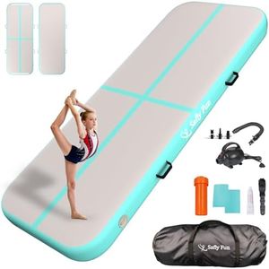 Inflatable Gymnastics Mat 6.6ft/10ft Air Tumble Track Training Mat 4/8 inches Thick Tumbling mat with Electric Pump for Home Use/Tumble/Gym/Training/Cheerleading/Water/Yoga
