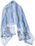 Jeelow Silk Wool Fashion Scarf Shawl Wrap Lightweight Sheer For Women Floral Embroidery Wedding Party Prom (Blue Floral)