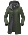 Outdoor Ventures Women's Softshell Long Jacket with Hood Fleece Lined Windproof Jacket for Women Waterproof Windbreaker Dark Army Green XL