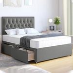 ComfoRest - 4FT6 Double Bed Grey | Double Grey Bed Frame WITH 4-DRAWERS | Double Divan Bed WITH MATTRESS | Grey Bed Frame WITH 24" Headboard | Double Bed Grey Bed With Storage