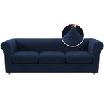 KPPKOU 4 Piece Chesterfield Sofa Cover for 3 Cushion Couch High Arm Sofa Slipcovers 3 Seat High Stretch Washable Furniture Protector for Dogs Pet (Navy, Sofa)