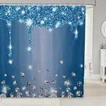 72"x84" Glitter Print (No Glitter) Diamond Bath Curtain Blue Silver Shiny Shower Curtain for Women Men Waterproof Luxury Texture Colorful Bling Modern Bathroom Shower Curtain Set Bathroom Accessories