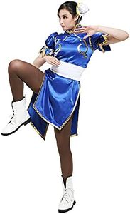 miccostumes Women's Game Fighter Cosplay Costume with Headdress Large Blue and White