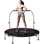 50 Inch Mini Fitness Trampoline for Adults, Foldable Exercise Trampoline with 5 Levels Adjustable Foam Handle, Rebounder Trampoline for Bounce Workout Indoor/Garden Max Load 440lbs