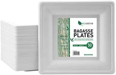 Disposable Plates | 50 Pcs 26cm Biodegradable Paper Plates| Eco-Friendly Compostable Sugarcane Dinner Plates | Extra-Rigid White Plates for Party,Picnic,BBQ