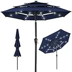 Best Choice Products 10ft 3-Tier Solar Patio Umbrella, Outdoor Market Sun Shade for Backyard, Deck, Poolside w/ 24 LED Lights, Tilt Adjustment, Easy Crank, 8 Ribs - Navy