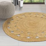 GRUHUM Round Jute Area Rug 5ft Natural Fiber Handmade Boho Charm Farmhouse Jute Area Rug Soft Braided Reversible Rustic Vintage Rug for Indoor Outdoor Kitchen Bedroom Livingroom Hallways Enterways