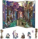 Cutefun Book Nook Kit, DIY Miniature Dollhouse Kit for Adults and Teens, 3D Wooden Puzzle Bookends, Bookshelf Insert Decor w/LED Light Dust Cover, Christmas Birthday Gifts (Forest Unicorn)