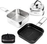 ALOCS Camping Cookware Set, Stainless Steel Pot, 7-inch Non-Stick Pan, Portable Kettle, Outdoor Cooking System with Carry Bag for Kitchen, Picnic, Hiking, Backpacking,Fishing and Campfire