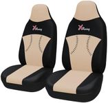 TOYOUN Universal Front Seat Covers Armrest Compatible, Universal Front Pair Seat Covers High Back Bucket Seat Seat Covers 2pc, Beige